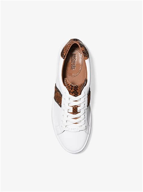 michael kors irving leather stripe sneaker|Irving Leather and Embossed Stripe Sneaker .